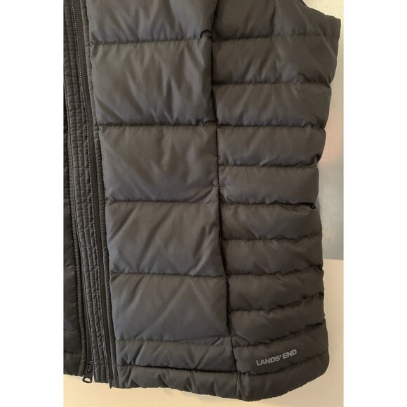 Lands' End Quilted Mock Neck Puffer Vest Black Goose Down Snap Pockets Small 6-8 - Picture 7 of 16